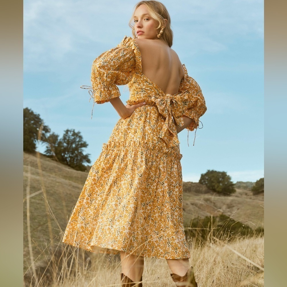 $398 NWT  EDDY Floral Yellow Off-Shoulder Dress - Picture 3 of 6
